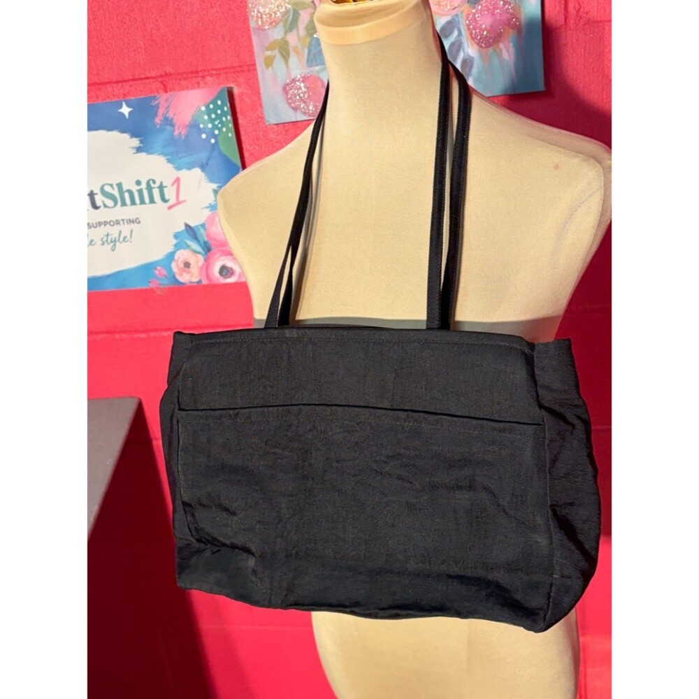 Black Canvas Shoulder Tote with Front Slip Pocket - Picture 3 of 4